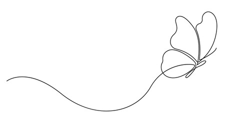 Butterfly Flying Continuous One Line Illustration. Butterfly Minimalist Modern Line Art Drawing. Contemporary Contour Abstract Linear Template for Wall Art, Prints, Wallpaper, Home Decoration, Design.