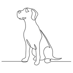 Dog Continuous Line Drawing. Sitting Dog Black Lines Drawing on White Background. Cute Pet Minimalist Illustration. Modern Scandinavian Design. Vector EPS 10