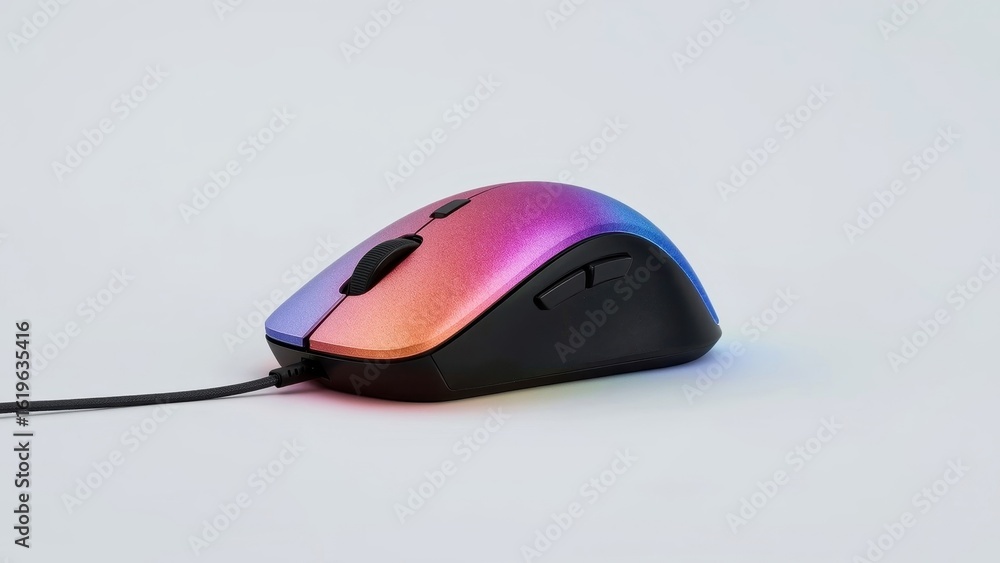 Poster vertical mouse. ergonomic wired gaming mouse with rgb lighting on whit
