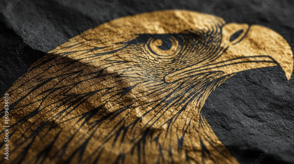 Poster majestic golden eagle head design on dark textured background high resolution image for print and we