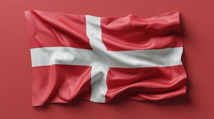 Dramatic Close Up of a Waving Danish Flag Red and White National Symbol Patriotic Fabric Texture Background