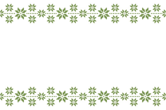 Pixel Christmas Pattern with Snowflake Icons on White Background,Nordic and Scandinavian Style,Ideal for Gift Wrapping,Sweaters,Fabric,Border,Banner and Digital Art Projects During the Holiday	