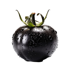Shiny dark tomato with fresh water droplets glistening, perfect for healthy eating and gourmet cooking