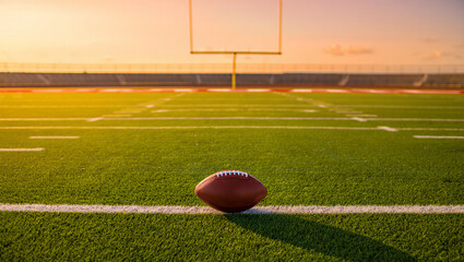 Empty American football field at sunrise