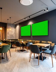 Modern cafe interior with empty screens