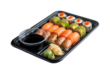 Delicious sushi platter showcase restaurant food bright view isolated on transparent background, png