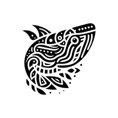 Naklejka premium Modern tribal whale head with tail motifs