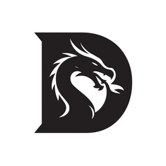 Fototapeta premium Black dragon head inside letter D white logo