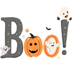  Boo! Halloween letters, cute with ghosts and pumpkins.