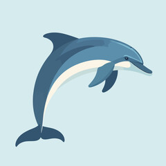 Fototapeta premium A stylized dolphin leaps against a light blue backdrop. Its body is a mix of blues and white