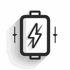 A stylized graphic of a rectangular device containing a lightning bolt symbol, with control indicators on both sides. It has a shadow