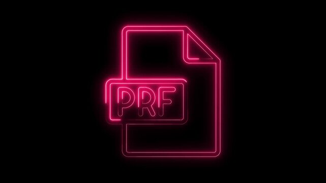 Glowing neon P R F file icon symbol isolated on black background vibrant pink futuristic technology design