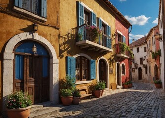 Fototapeta premium Old Town, Street, 3d wallpaper and mural. Wallpaper on the wall.