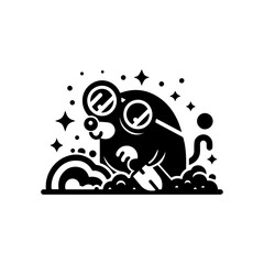 mole wearing round goggles digging a heart-shaped tunnel
