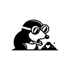 Naklejka premium mole wearing round goggles digging a heart-shaped tunnel