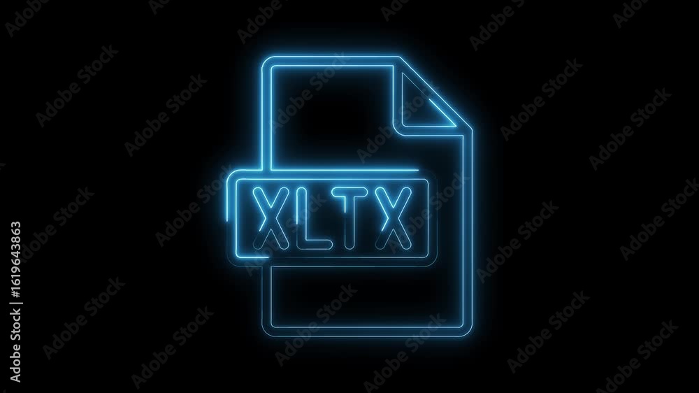 Poster glowing blue neon x l t x file icon with a subtle glow effect on a transparent black background