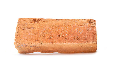 Single old red or orange brick isolated on white background. with clipping path