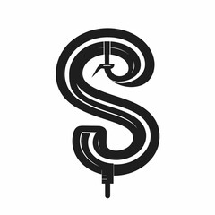 Stylized capital "S" with tool-like elements incorporated, creating a unique and abstract design. It is monochrome on a white background