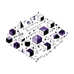 Naklejka premium Math Education Geometric Shapes Algebra Problems in Graphic Design