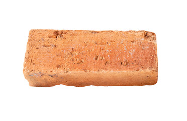 Single old red or orange brick isolated with clipping path in png file format