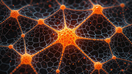 Vibrant interconnected network of glowing neural pathways pulsing with energy and data flow