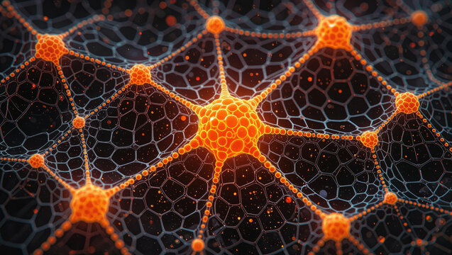 Vibrant interconnected network of glowing neural pathways pulsing with energy and data flow