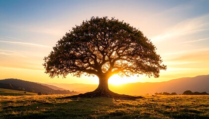 Majestic tree at golden sunset
