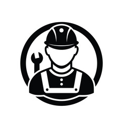 Black and white maintenance worker icons on a clean background