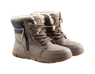 Stylish winter boots for kids cozy environment product fashion viewpoint isolated on transparent background, png