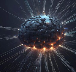 Abstract visualization of artificial intelligence neural network — glowing lines, data particles, digital brain structure