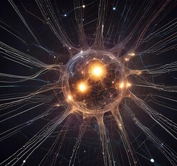 Abstract visualization of artificial intelligence neural network — glowing lines, data particles, digital brain structure