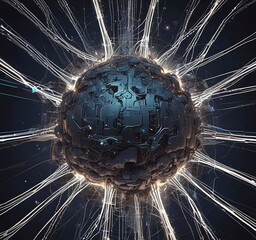 Abstract visualization of artificial intelligence neural network — glowing lines, data particles, digital brain structure