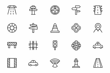 Fototapeta premium A simplified and elegant line drawing bundle focusing on key transportation infrastructure components — ideal for architecture portfolios, public works illustrations, or stock use