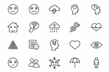 A stylish and expressive line art pack capturing emotions behind uncertainty and seeking answers — great for mental health topics, surveys, and student-focused visuals