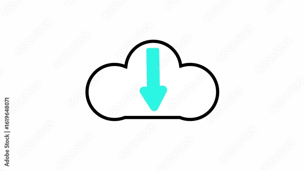 Poster animated cloud download icon for data transfer and cloud storage concept. animated download symbol f