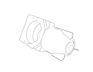 Industrial Nozzle Wireframe Technical Drawing: Monochrome Outline Illustration for Advanced Engineering and Manufacturing Design Concepts – High-tech Mechanical Fluid Connector Blueprint Style CAD