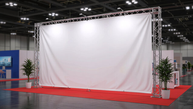 Create a stunning visual impact with this versatile trade show backdrop and presentation space, ready for your brand.