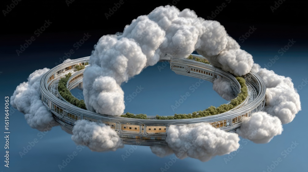 Poster innovative edge cloud computing architecture futuristic city 3d render digital environment aerial vi