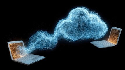 Edge cloud computing revolution data transfer between laptops in a digital environment