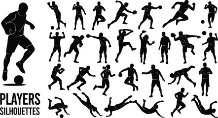Athlete player silhouettes, sports figure illustration bundle, running, jumping, throwing, vector design set for t-shirts, posters, digital graphics, SVG