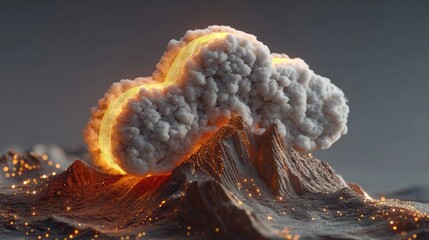 Transforming edge cloud computing volcanic landscape digital art futuristic environment aerial view innovation explored