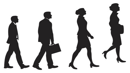 Vector Silhouettes of Men and Women Standing Together – Diverse Group of People Isolated on White Background