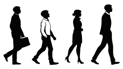 Vector Silhouettes of Men and Women Standing Together – Diverse Group of People Isolated on White Background