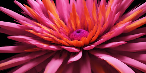A captivating close-up view of a vivid pink and orange flower, showcasing its intricate details and radiant colors, creating a stunning and artistic visual expression of natural beauty.