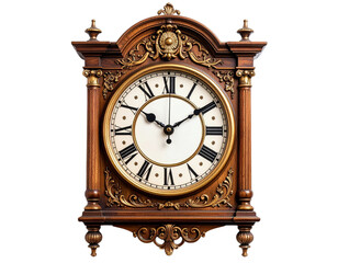 Isolated vintage wooden clock: an antique timepiece with a retro dial, perfect for capturing the essence of old-world charm