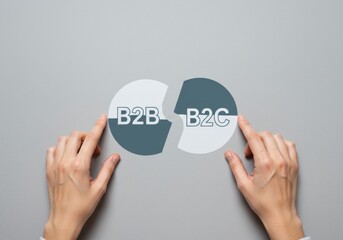 Business concept with B2B and B2C segments held by hands