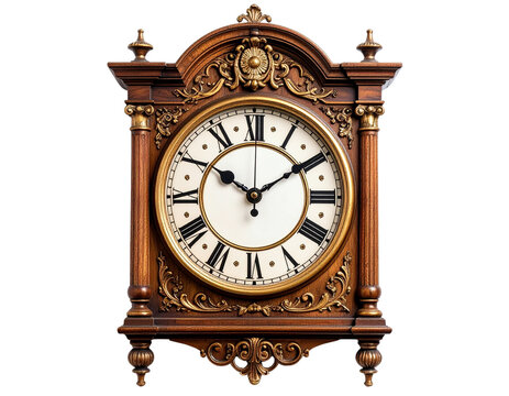 Isolated vintage wooden clock: an antique timepiece with a retro dial, perfect for capturing the essence of old-world charm
