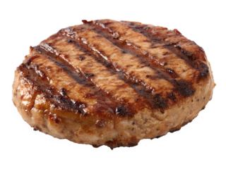 Grilled hamburger patty isolated on transparent background