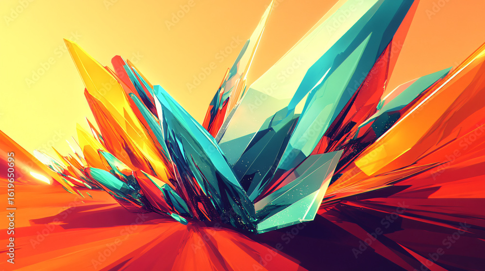 Poster a vibrant and colorful abstract design with intricate patterns and shapes creating visual interest