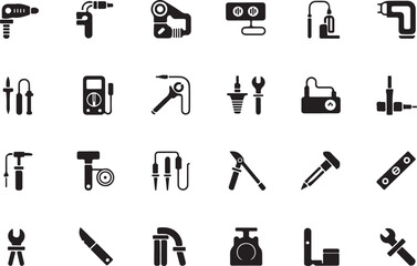 Various tools and equipment icons drill welding torch